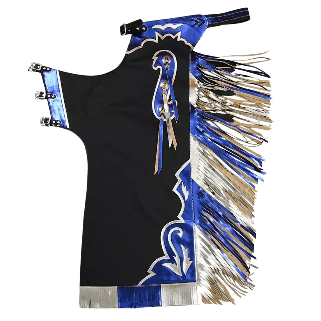 Black blue rodeo chaps silver fringe western leather full view