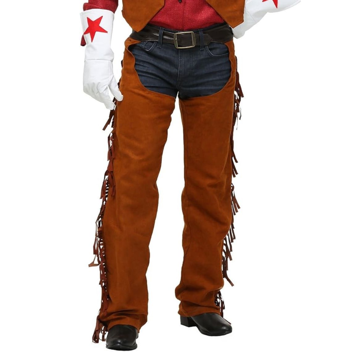 men brown leather western chaps front view