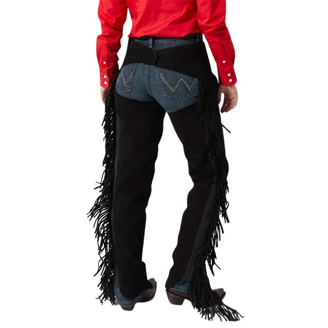 mens fringe leather chaps back view