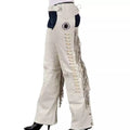 White western show chaps with fringe front view