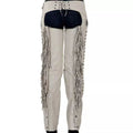Cowgirl white leather chaps with fringe back view