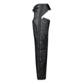 Side view of leather riding chaps with zipper and snap closures