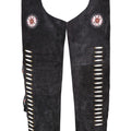 leg detail cutout pattern black cowboy chaps