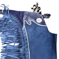 blue cowboy fringe chaps folded suede leather detail