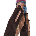 cowboy leather chaps brown suede with tooled yoke detail