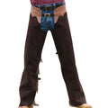 full length brown cowboy chaps front stance view