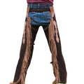 back view men western leather chaps with fringe and belt