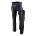 Side open view showing inner lining of black leather chaps