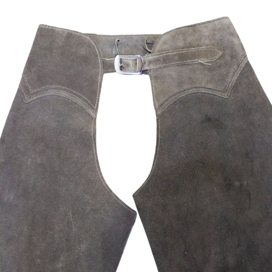 men gray suede western leather chaps front view