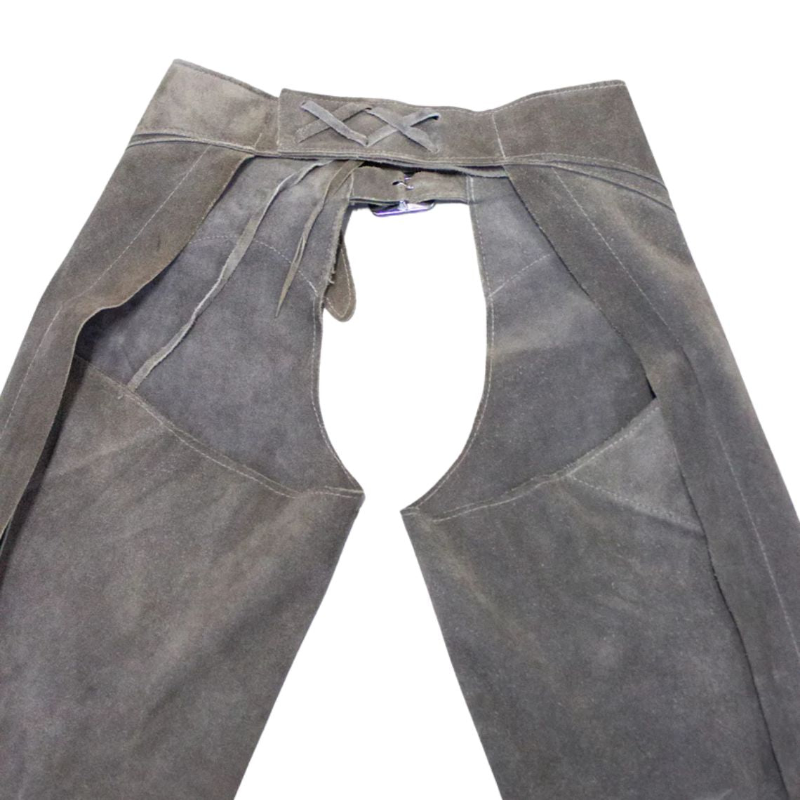 western riding chaps gray leather belt detail