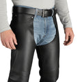 Back view of black leather motorcycle riding chaps for men