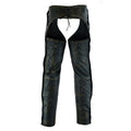 Back view of vintage black leather motorcycle riding chaps for men