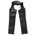 Front view of men’s black ventilated leather biker chaps
