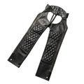 Angled view of Midnight Rider assless chaps with zipper detail
