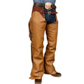 mens mocha brown leather western chaps fringe front view
