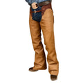 side view mens western leather chaps fringe detail mocha brown