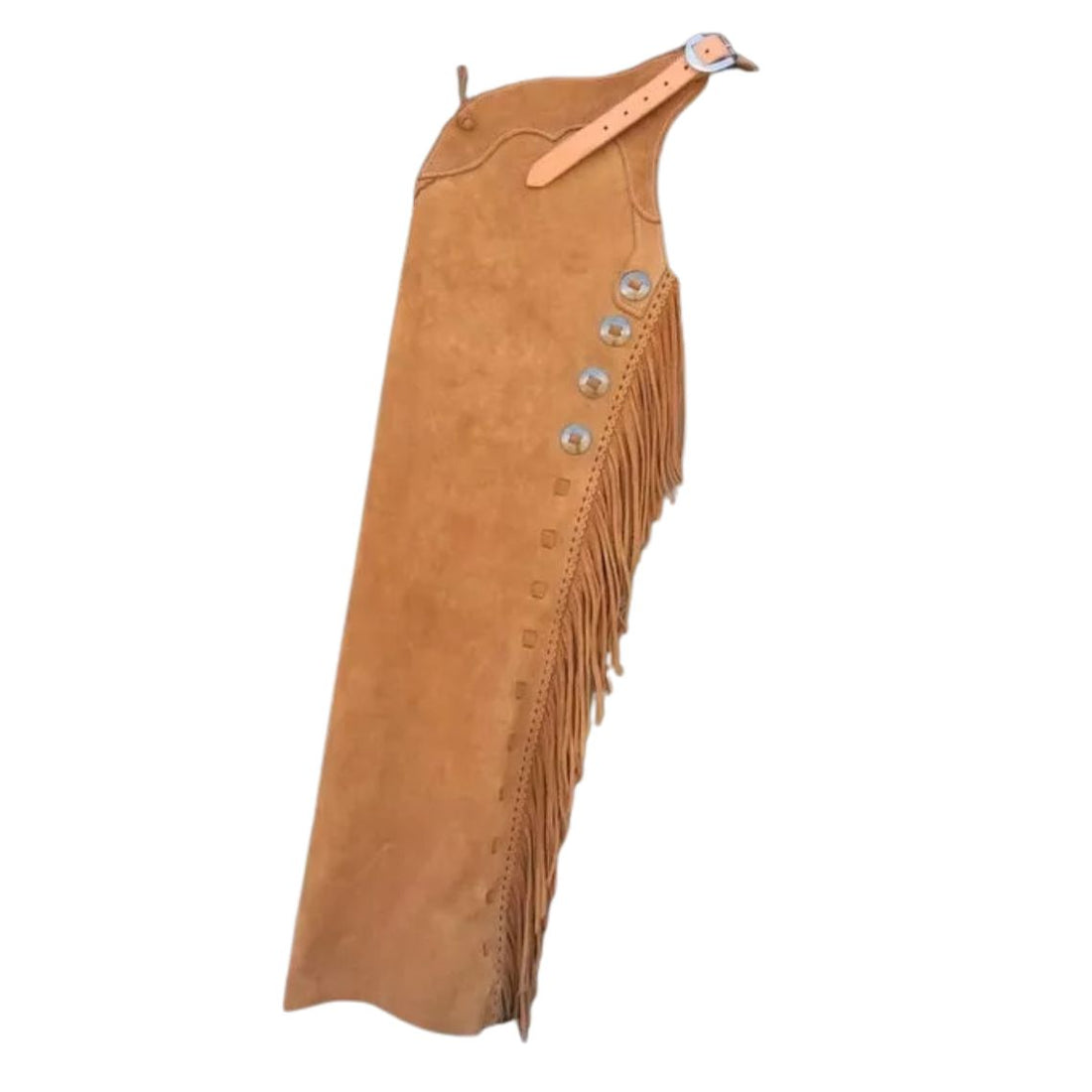men tan leather chinks fringe western riding gear