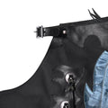 Mens black leather rodeo chaps with blue fringe detail