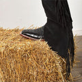 mens riding chaps on horse black fringe