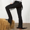 mens black fringe western leather chaps full view