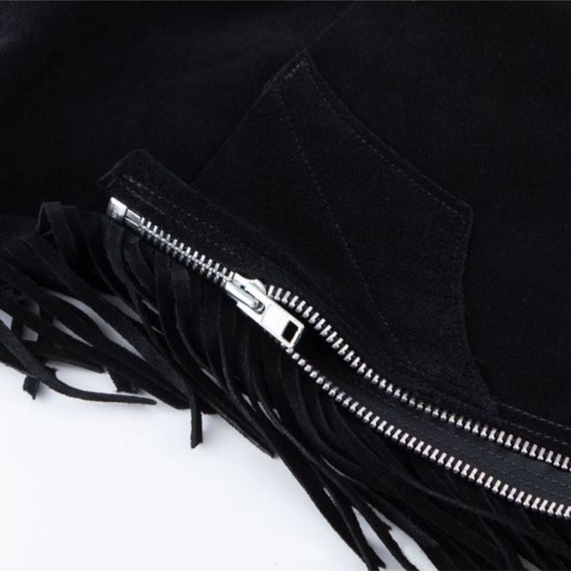 western suede chaps zipper detail close up