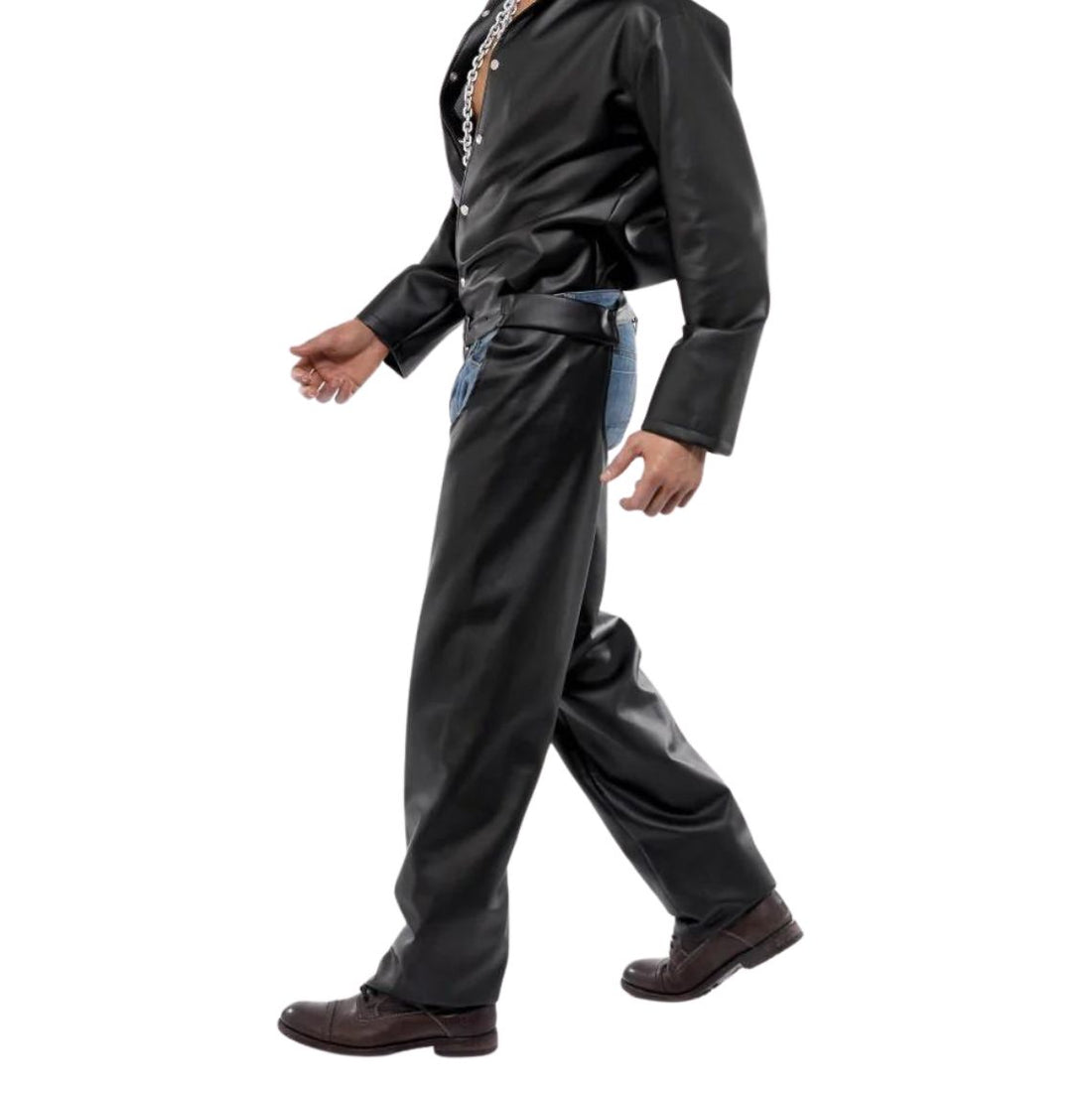 mens black leather chaps front rider style