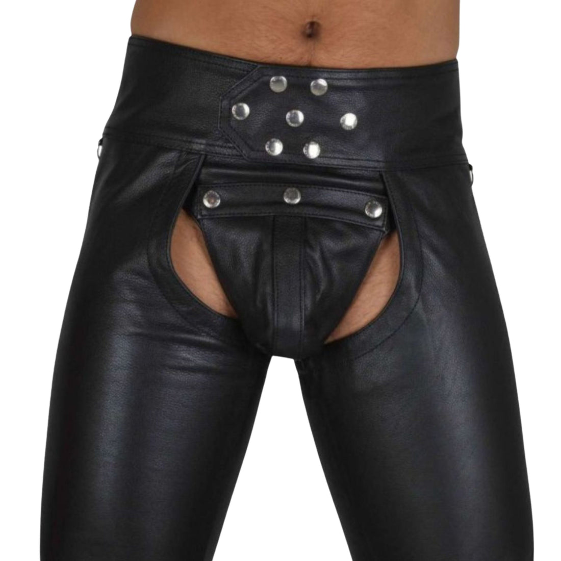 studded waistband biker leather chaps men