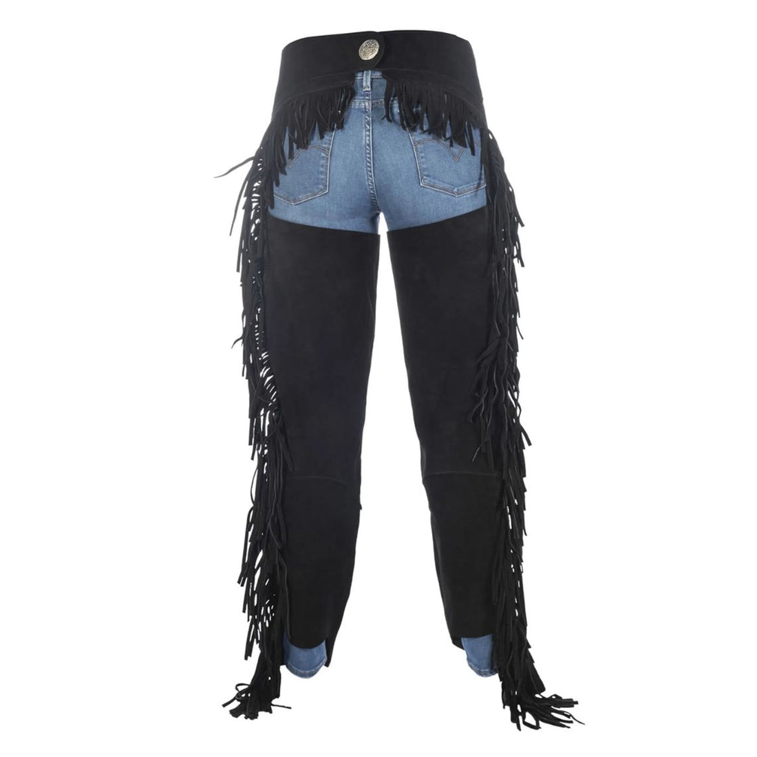 cowboy style black suede chaps full length