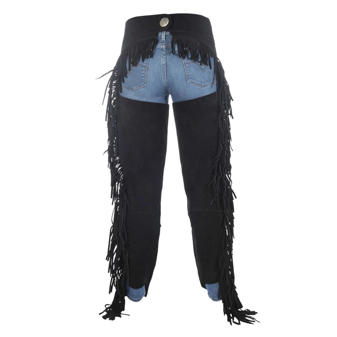 front view black western riding chaps men