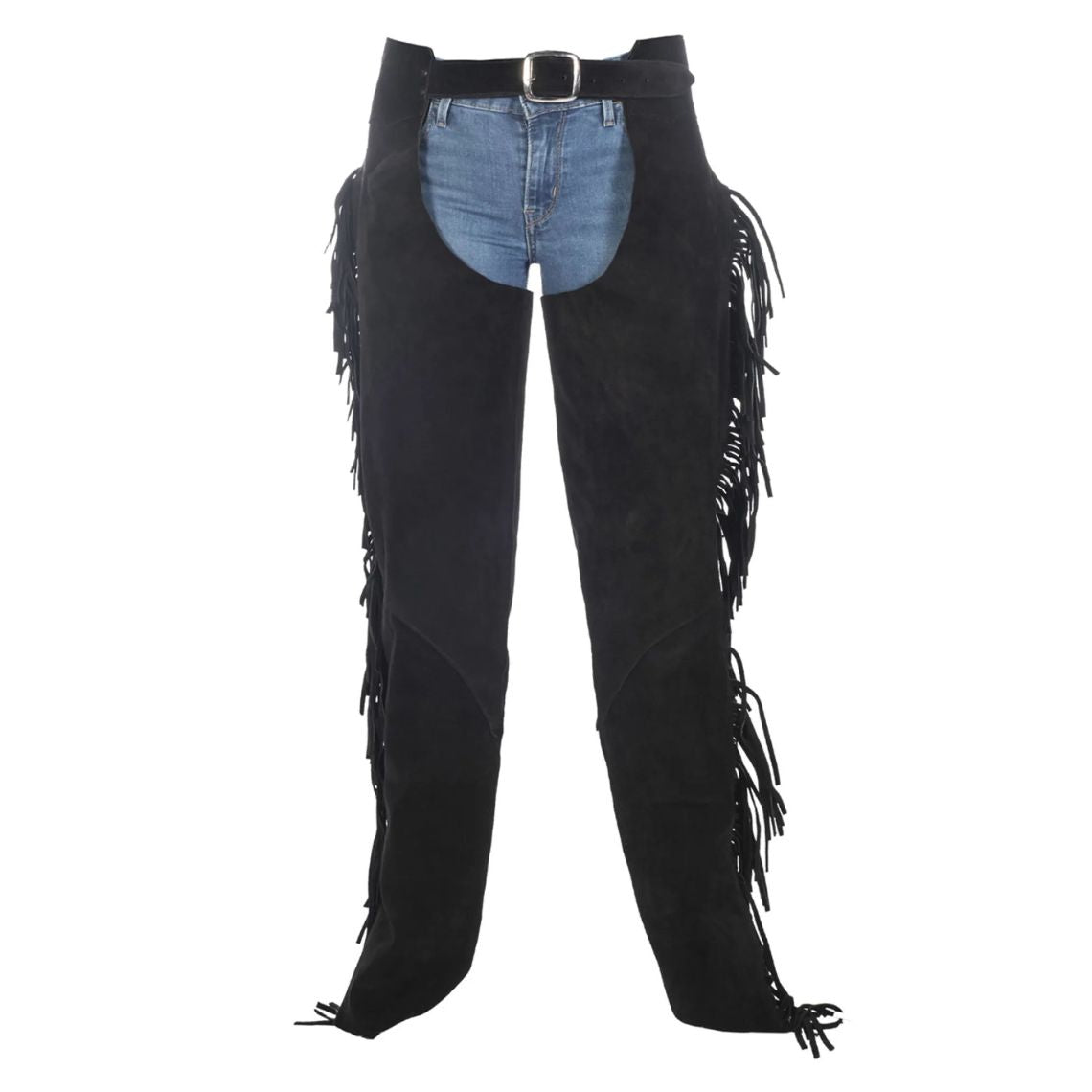 cowboy style black suede chaps full length