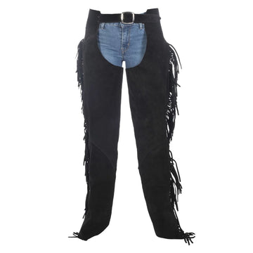 cowboy style black suede chaps full length
