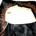 mens black leather western chaps with studded fringe detail