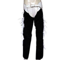 mens black suede chaps white fringe front view