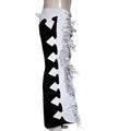 buckaroo leather chaps side contrast panel fringe detail