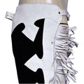 black and white leather chaps side fringe detail