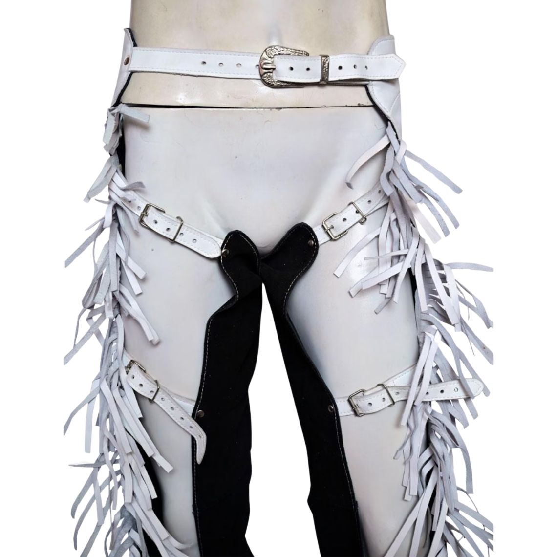 mens rodeo chaps back view strap design