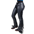 western leather chaps side angle fringe detail