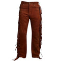 mens brown suede fringe chaps front view