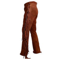 brown leather chaps side fringe detail
