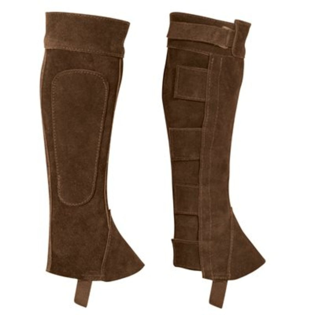 mens brown leather half chaps front view equestrian riding gear