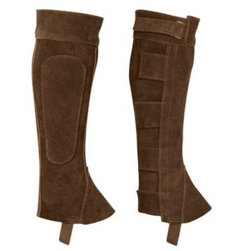 mens brown leather half chaps front view equestrian riding gear