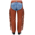 western cowboy leather chaps back view fringe