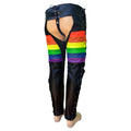 Back view rainbow pride leather chaps western style