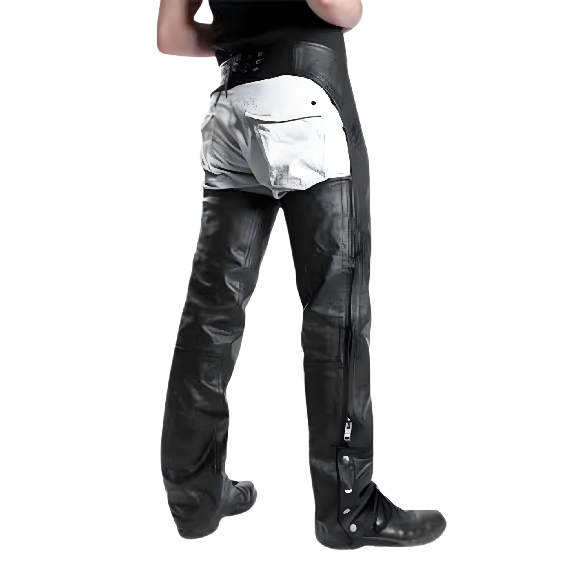 Back view open seat leather cowboy chaps