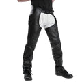 Angled view mens leather chaps western style
