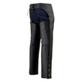 Side view black leather chaps with full length zipper