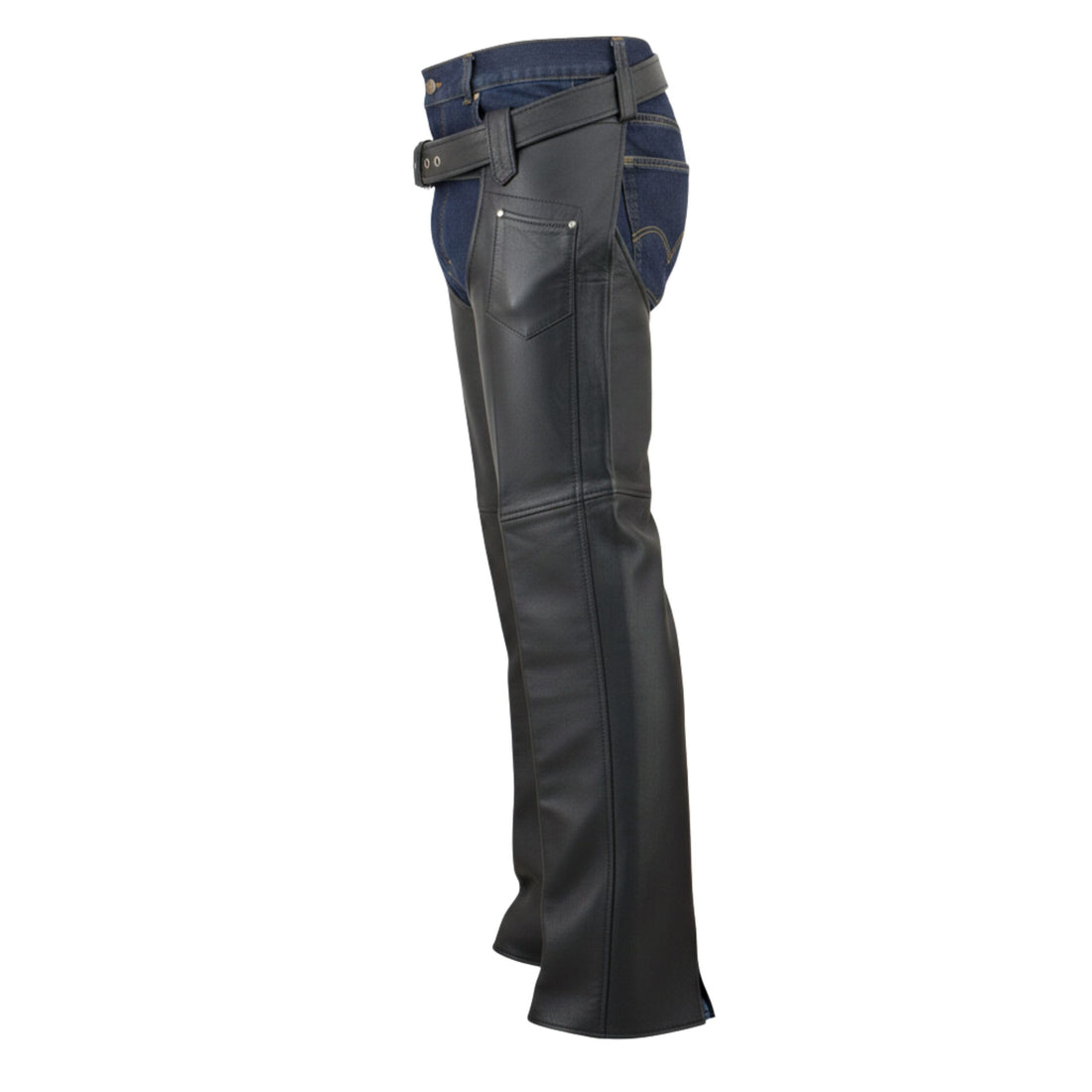 Front view mens leather chaps classic rodeo fit