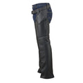 Mens black western leather chaps side view with pocket