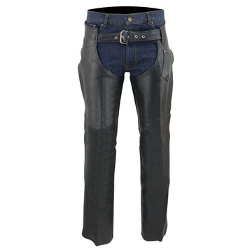 Front view mens leather chaps classic rodeo fit