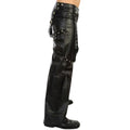 Side view mens leather chaps western harness style